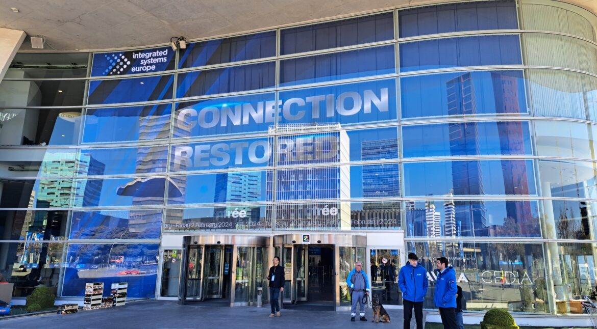 Fira Gran Via North entrance video wall during ISE Integrated Systems Europe 2025