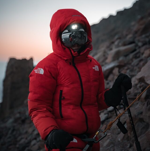 Person doing some sort of outdoor sports activity, likely mountaineering