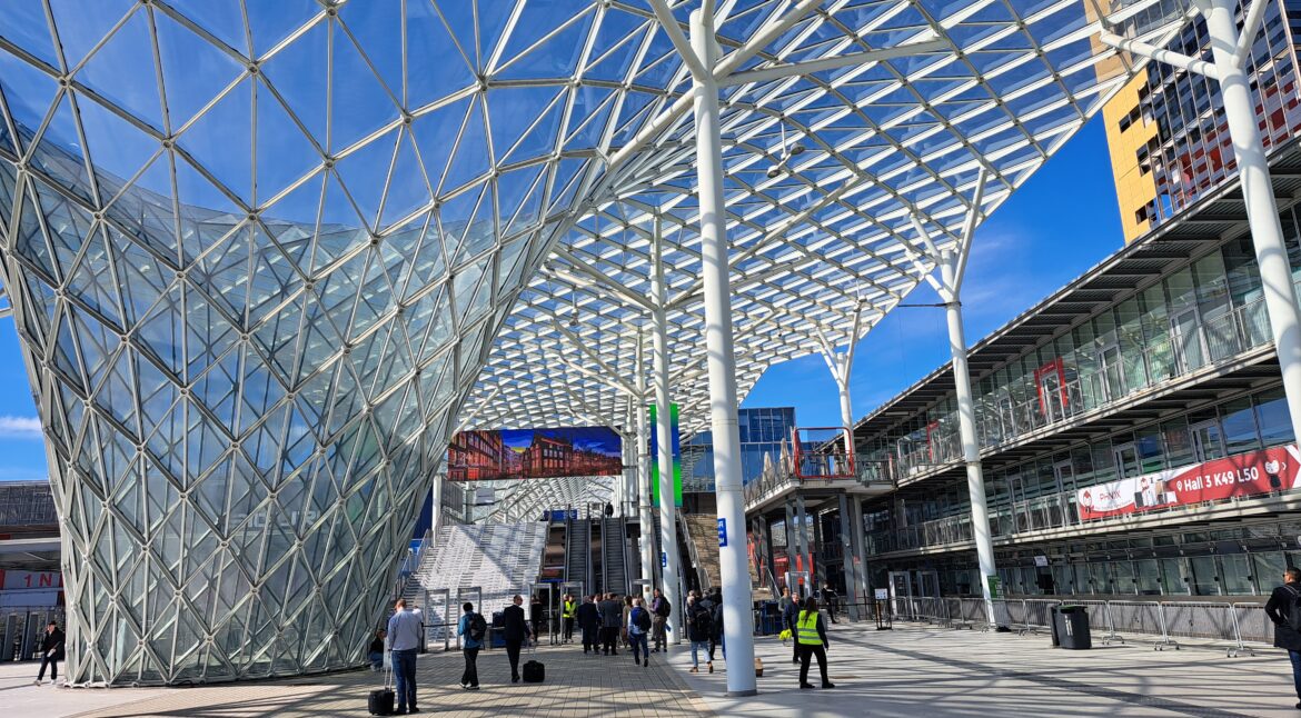 Main corridor with transparent roofing at Fiera Milano Rho
